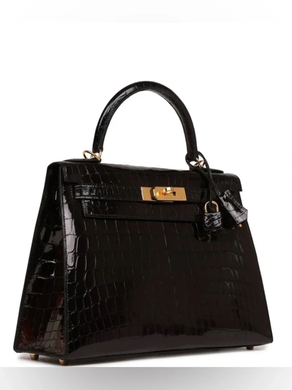 H KELLY NILOTICUS CROCODILE 28 CM SHINNY NOIR GHW SELLIER IMPORTED CALFSKIN